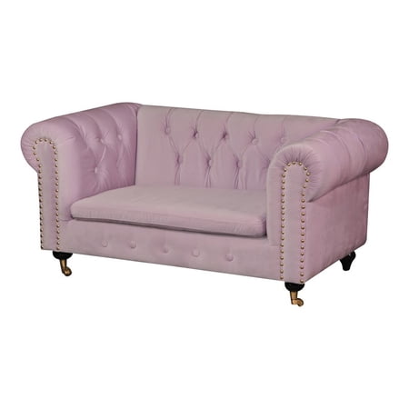 American Home Classic Claire 10" Velvet Upholstered Kid's Sofa in Gold and Pink