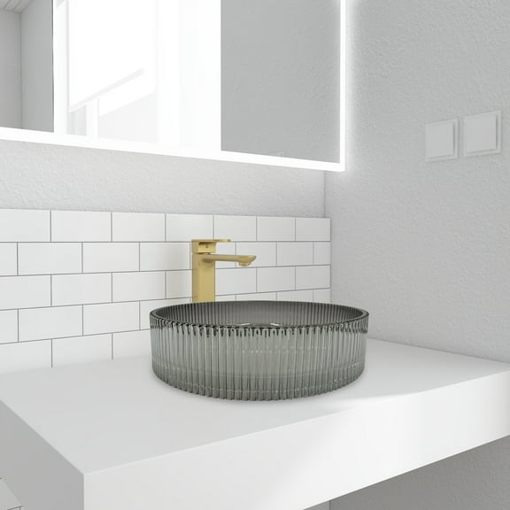 90210 Kitchen and Bath 14" Gray Glass Round Vessel Sink For Bathroom Vanity