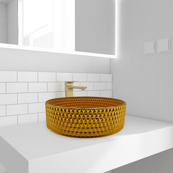 90210 Kitchen and Bath 16" Gold Glass Round Vessel Sink For Bathroom Vanity