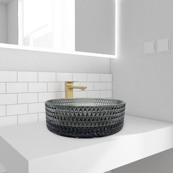 90210 Kitchen and Bath 16" Gray Glass Round Vessel Sink For Bathroom Vanity