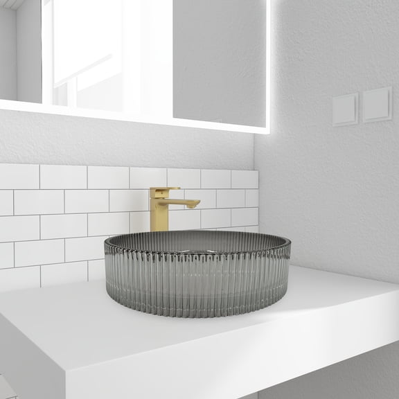 90210 Kitchen and Bath 16" Gray Glass Round Vessel Sink For Bathroom Vanity