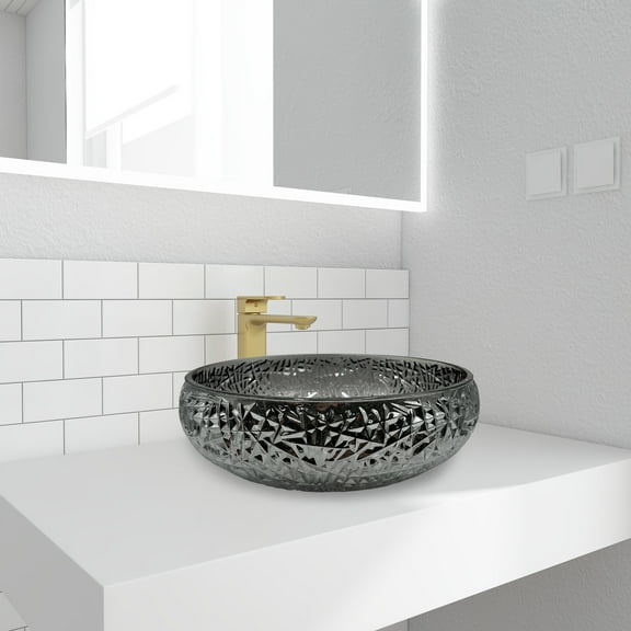 90210 Kitchen and Bath 17" Black Glass Curve Vessel Sink For Bathroom Vanity