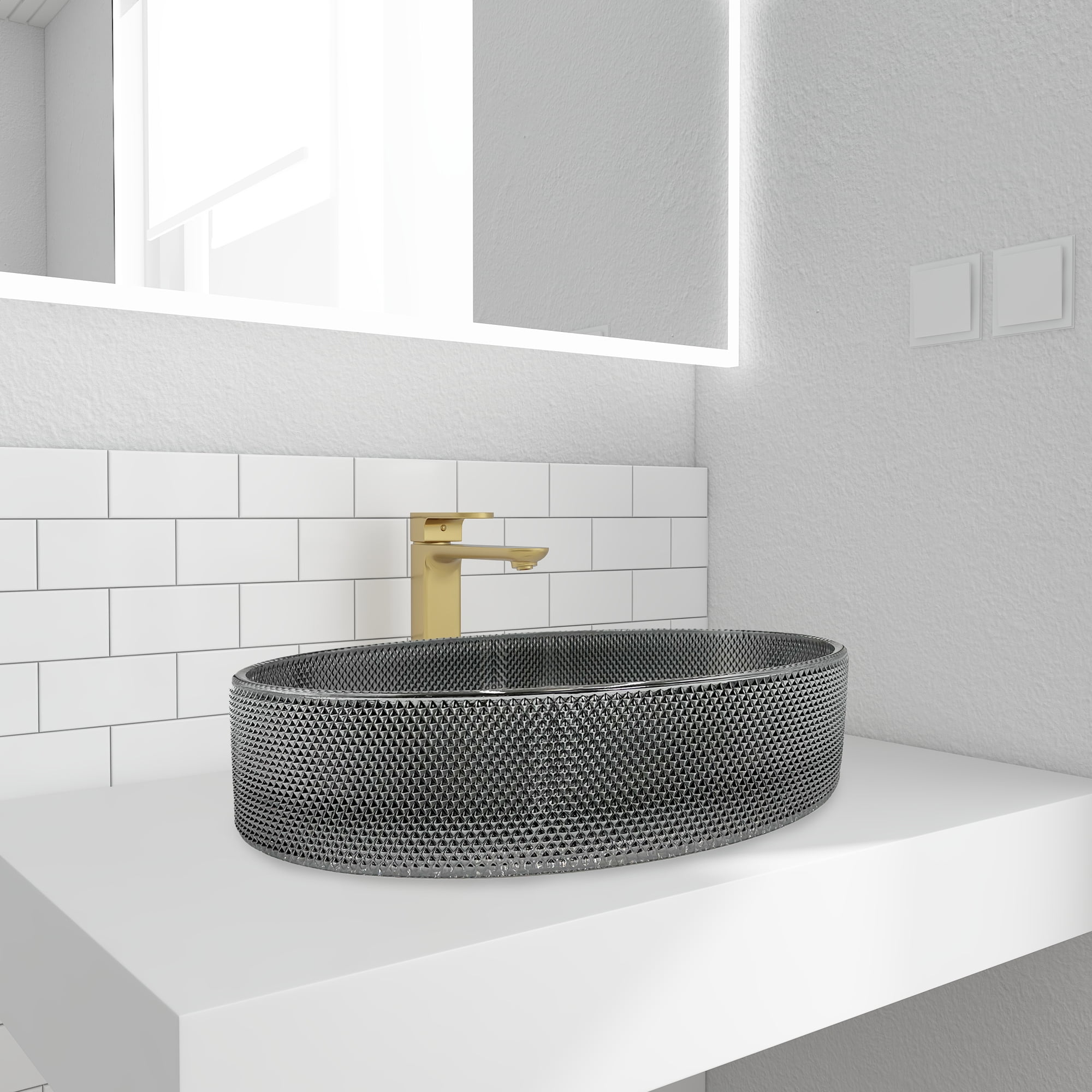 90210 Kitchen and Bath 20" Black Glass Oval Vessel Sink For Bathroom Vanity