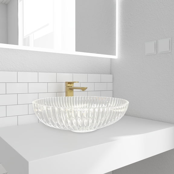90210 Kitchen and Bath 20" Clear Glass Oval Vessel Sink For Bathroom Vanity