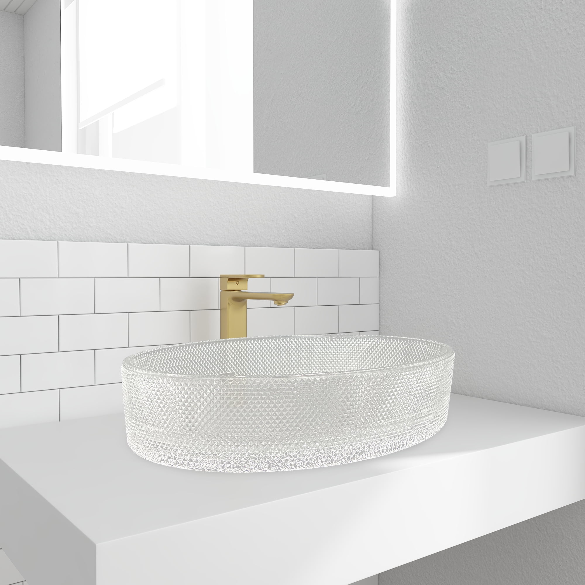 90210 Kitchen and Bath 20" Clear Glass Oval Vessel Sink For Bathroom Vanity