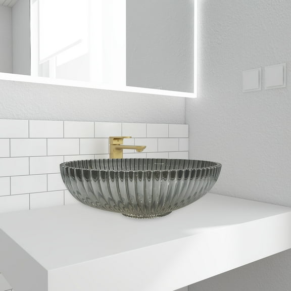 90210 Kitchen and Bath 20" Gray Glass Oval Vessel Sink For Bathroom Vanity