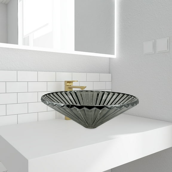 90210 Kitchen and Bath 20" Gray Glass Round Vessel Sink For Bathroom Vanity