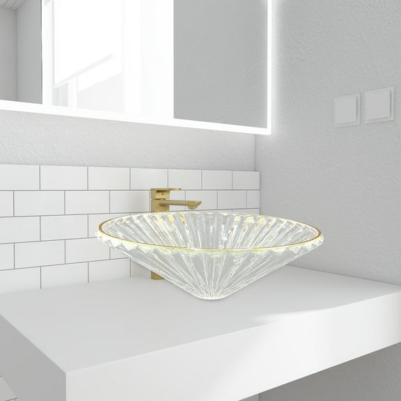 90210 Kitchen and Bath 20" Top Gold Glass Round Vessel Sink For Bathroom Vanity