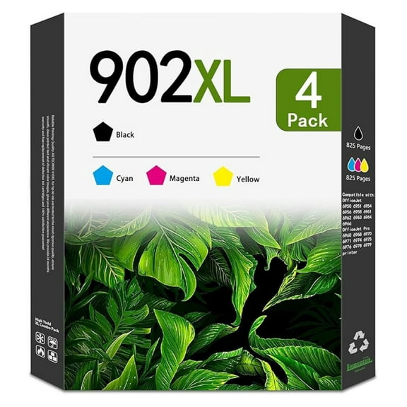 902XL Cartridges Combo Pack (4-Pack) - Compatible with OfficeJet Pro 6978/6968/6974 - High Yield Ink