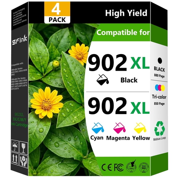 902XL 902 XL Ink Cartridges 4 Pack Compatible for HP 902 Ink Cartridges Combo Pack Work for OfficeJet 6962 OfficeJet Pro 6978 Printers