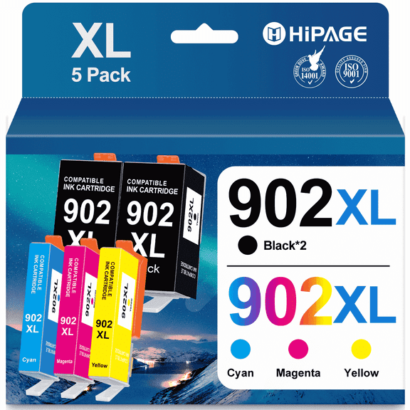 902 Ink Cartridge Compatible for HP 902XL Ink Cartridges Combo Pack for Officejet Pro 6978 6962 Ink (5 Pack)