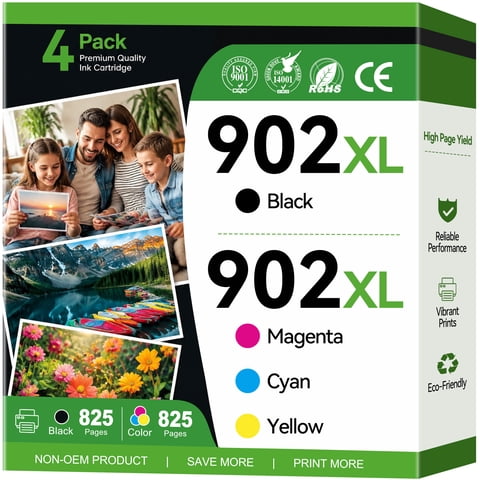 902 Ink Compatible for HP 902 Ink Cartridge for 902XL 902 HP Ink Cartridges (4 Pack)