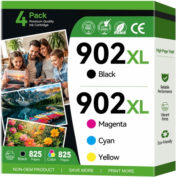 902 Ink Compatible for HP 902 Ink Cartridge for 902XL 902 HP Ink Cartridges (4 Pack)