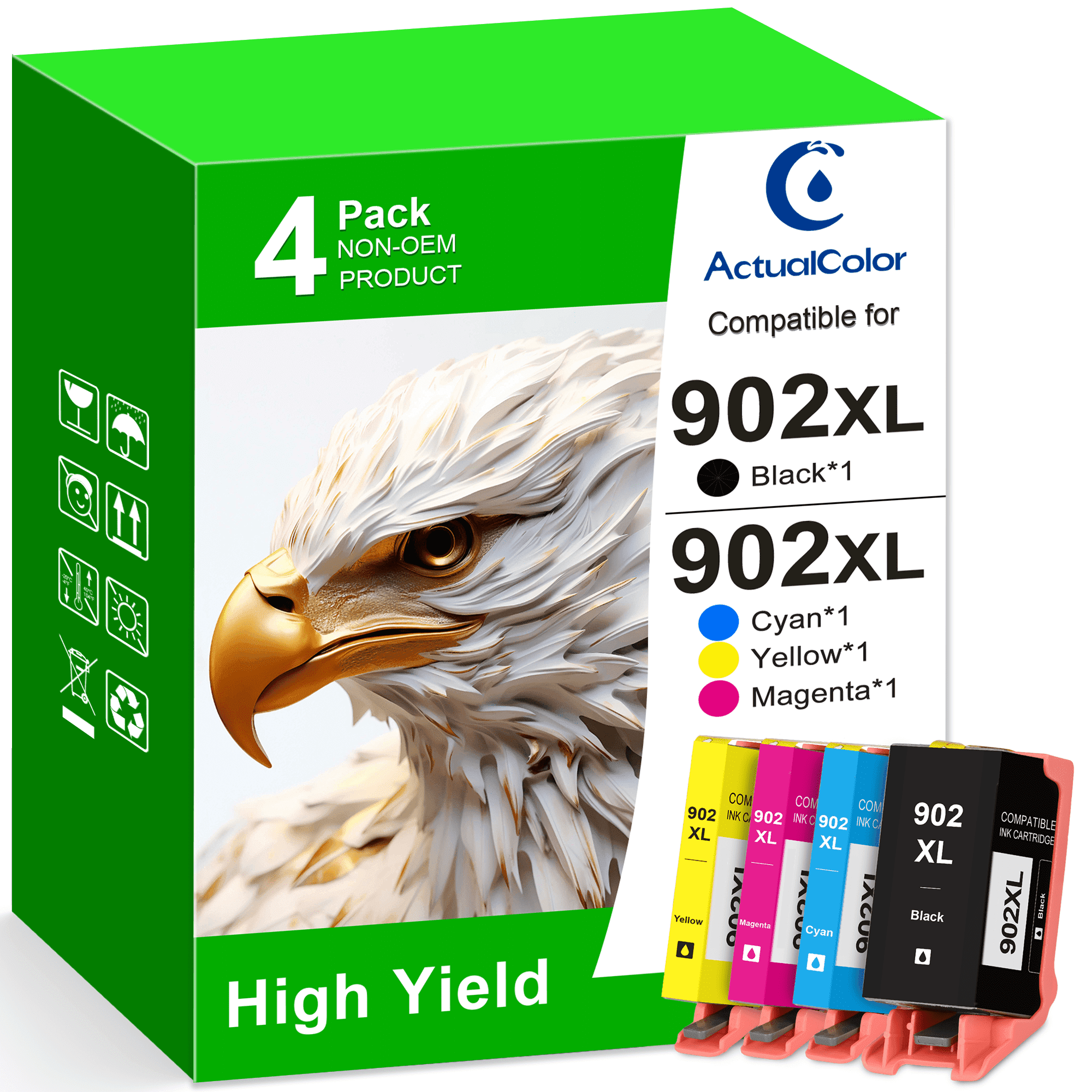 902XL High Yield Ink Cartridges for HP Officejet Pro, 4 Pack