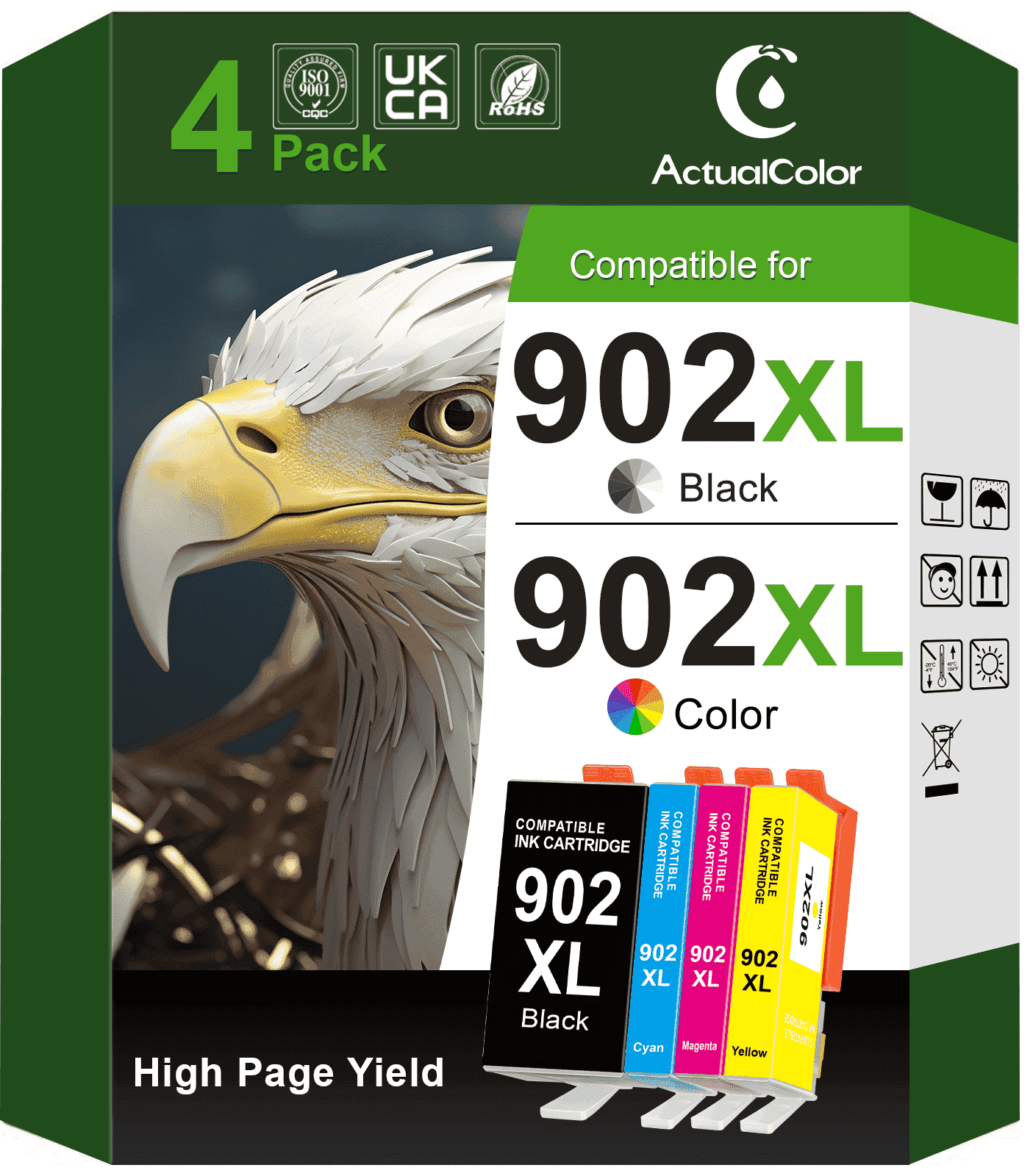 ACTUALCOLOR C 902XL Ink Cartridge, 4-Pack, Black Cyan Magenta Yellow ...