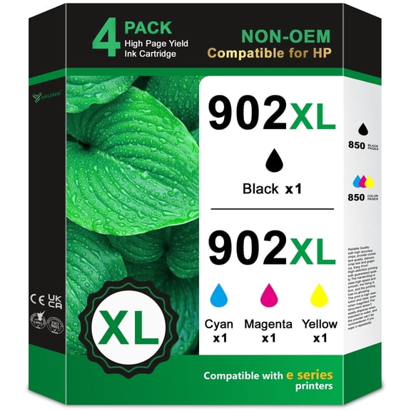 902XL Ink Cartridges 902 XL Compatible for HP 902 Ink Cartridges Combo Pack for Officejet Pro 6968 6978 Printers (4 Pack 902 XL Ink)