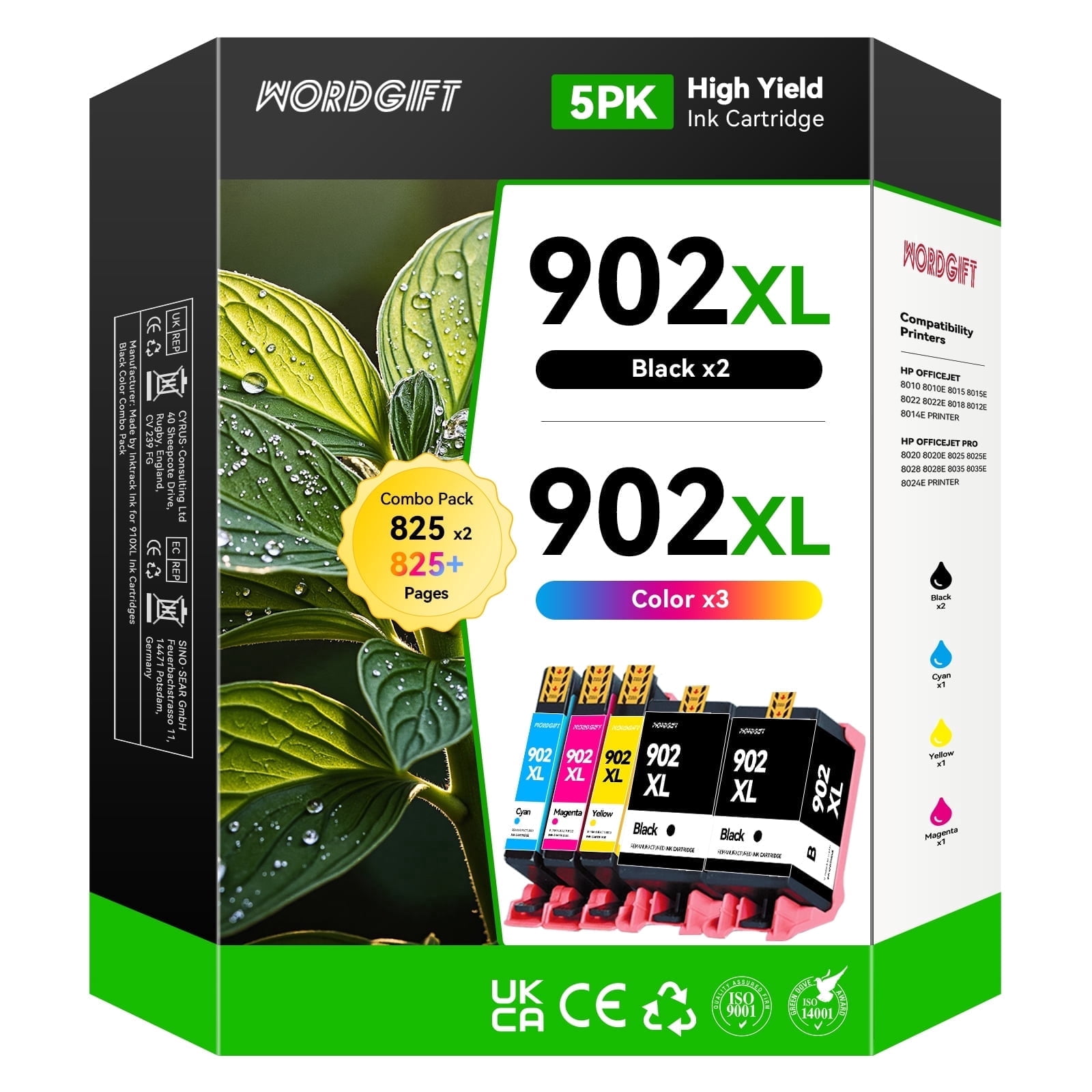 902XL Ink Cartridges Compatible for HP 902 Ink Cartridges for Officejet Pro 6978 6968 6958 6970 6960 6962 6975 6950 6954 Printer Combo Pack Printer Ink (Black Cyan Magenta Yellow)5 Pack