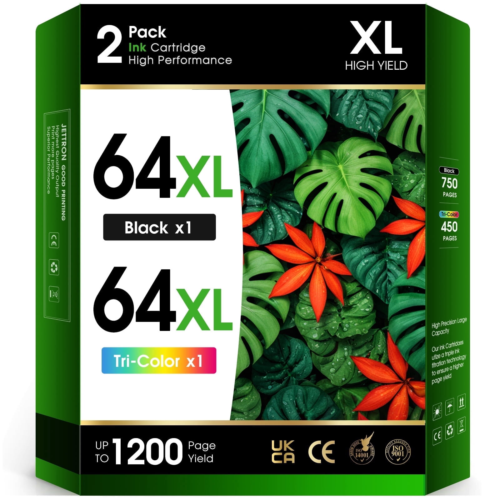 64XL Ink Cartridges Compatible for HP 64XL Ink Cartridges Comb Pack for HP Printer Ink 64 for HP ENVY Photo 7800 7858(1 Black, 1 Tri-Color)