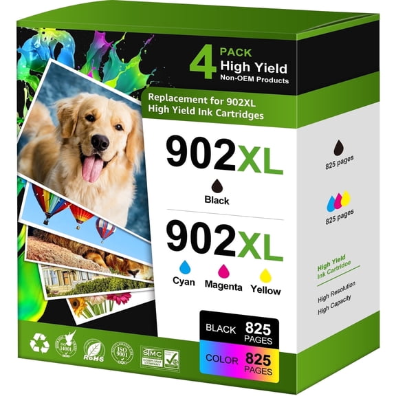 902XL Ink Compatible for 902 Ink Cartridges Use for Officejet Pro 6978 Officejet 6962 Ink (4 Pack)