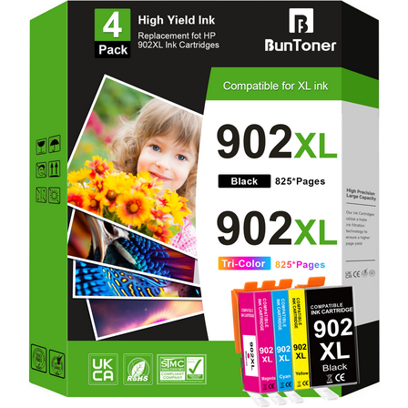 902 Ink Cartridge Compatible for HP 902XL Ink Cartridges Combo Pack for 902 902xl HP Ink (4 Pack)