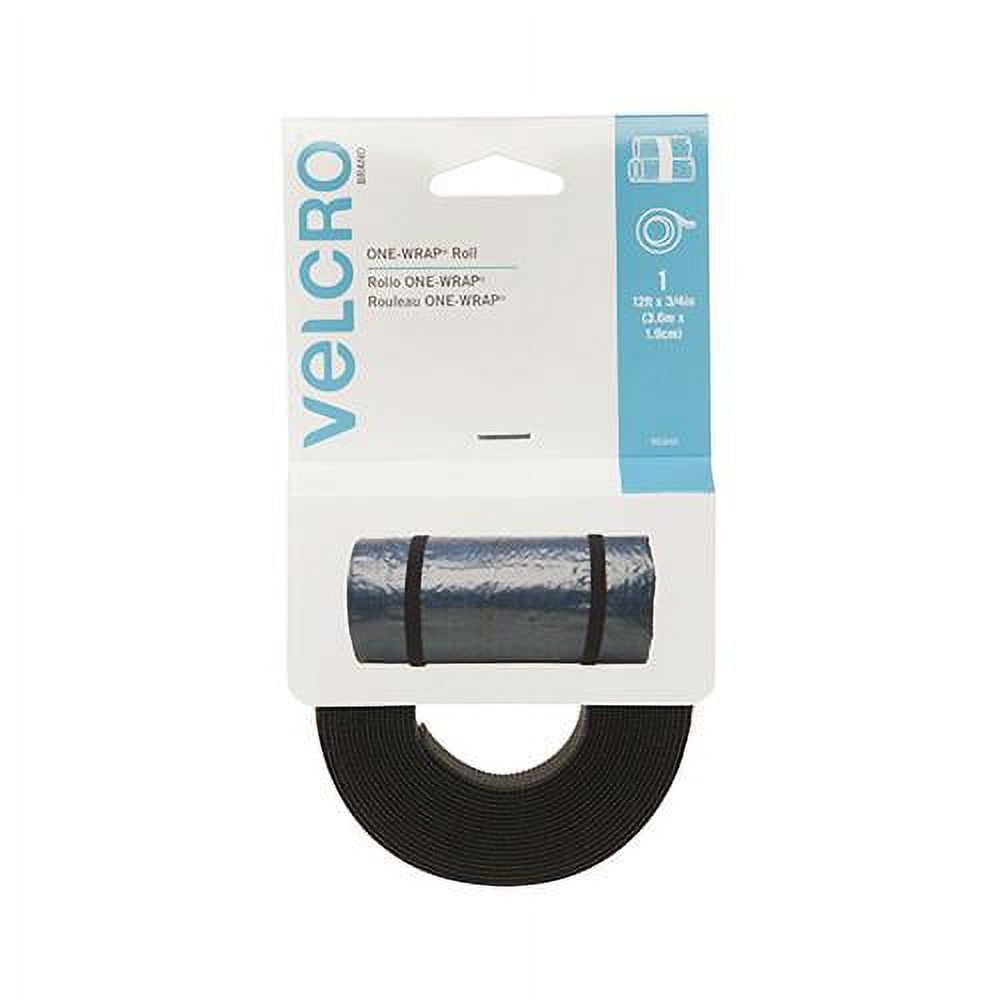 90340 ONE-WRAP Fastener Roll, Black, 12-Ft. x 3/4-In. - Quantity 4