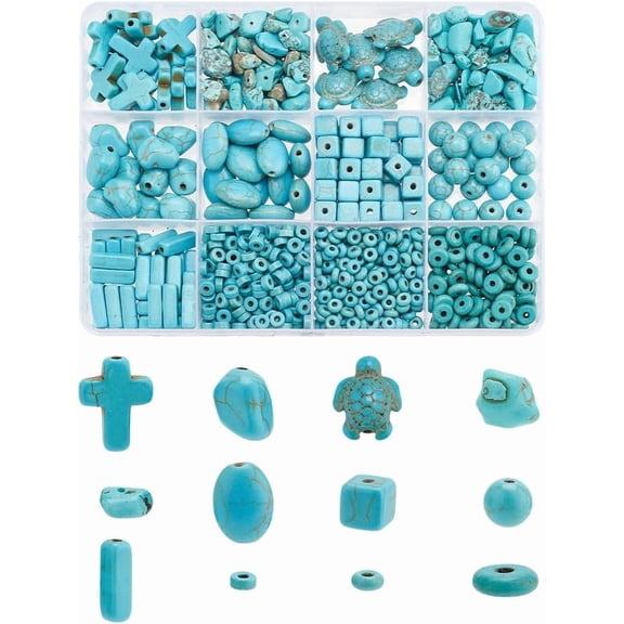 904pcs 15 Styles Turquoise Beads Sea Turtle Disc Stones for Crafts Rocks Beads for Bracelet Necklace Jewelry Making Small DIY
