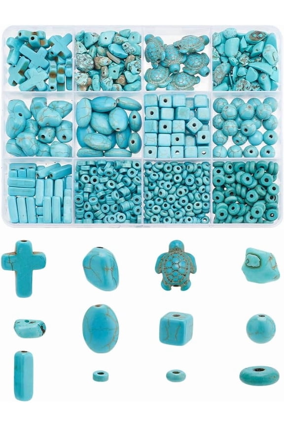904pcs 15 Styles Turquoise Beads Sea Turtle Disc Stones for Crafts Rocks Beads for Bracelet Necklace Jewelry Making Small DIY