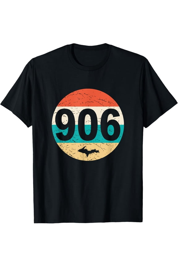 906 U.P. Yooper Retro Vintage Upper Peninsula Of Michigan T-ShirtMen's and women's gift, black and white T-shirt, size: Extra large S-4XL