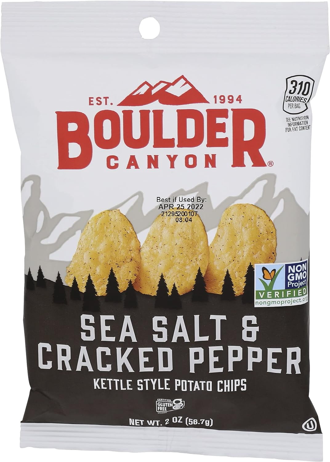 Boulder Canyon, Sea Salt & Cracked Pepper Kettle Cooked Potato Chips, 2.0-Ounce (32 Count)