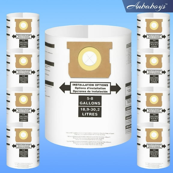 90661,90671,Disposable Filter Bags,Compatible with Shop-Vac 5-8 Gallon Vacuum Disposable Filter Bags, 10-Pack, Type EType H