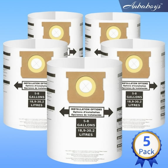 90661,90671,Disposable Filter Bags,Compatible with Shop-Vac 5-8 Gallon Vacuum Disposable Filter Bags, 5-Pack, Type E，Type H
