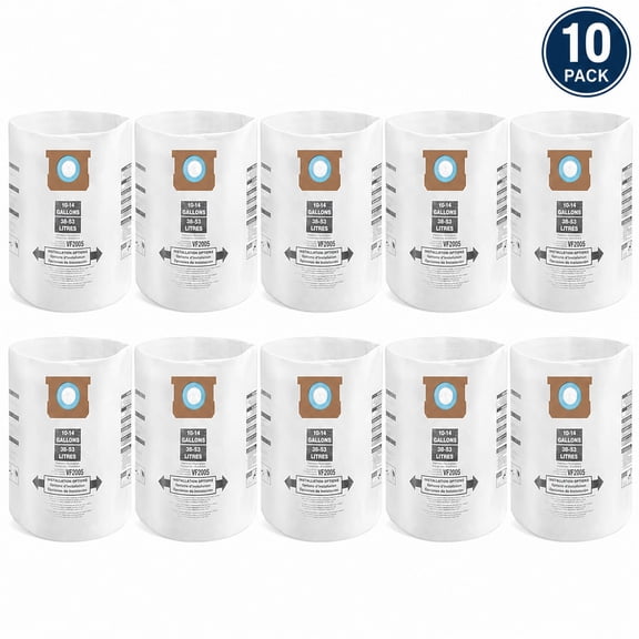 90662, Disposable Collection Filter Bags,Fits Shop-Vac 10-14 Gallon Disposable Filter Bags, 10-Pack, Type F