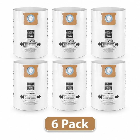90662, Disposable Collection Filter Bags,Fits Shop-Vac 10-14 Gallon Disposable Filter Bags, 6-Pack, Type F