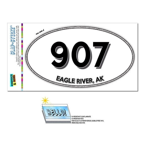 907 - Eagle River, AK - Alaska - Oval Area Code Sticker