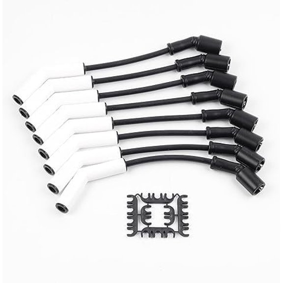 9070C Spark Plug Wire Extreme 9000 Ceramic Boot Compatible with GM LS3 LS4 LS7 Engines(Black White, 8pcs)