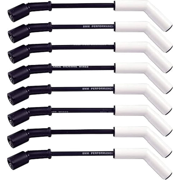 9070C Spark Plug Wire Extreme 9000 Ceramic Boot Compatible with GM LS3 LS4 LS7 Engines(Black White, 8pcs)