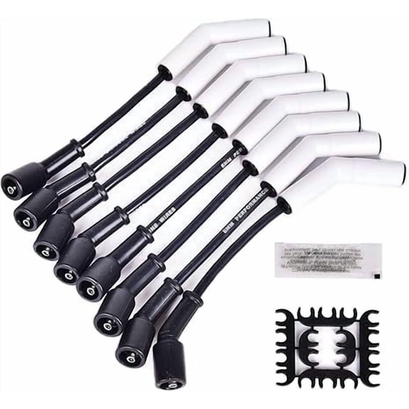 9070C Spark Plug Wire Extreme 9000 Ceramic Boot Compatible with GM LS3 LS4 LS7 Engines(Black White, 8pcs)