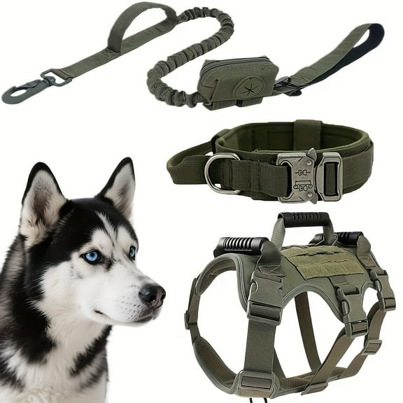 908 Tactical 3-Handled Large Dog Training Chest and Back Set with Collar and Leash, Without Battery