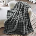 thumbnail image 1 of Parojati 90*90 Faux Fur Throw Blanket for Queen Size Bed - Extra Soft Fluffy Warm Bubble Design Blanket for Couch, Sofa and Versatile Use for Bedroom, Living Room, Farmhouse, Grey, 1 of 11
