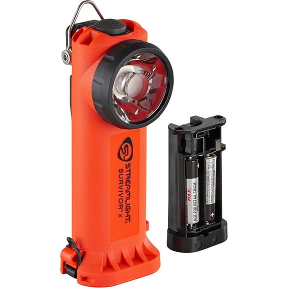 90950 Survivor X 250-Lumen Right-Angle Firefighter's Flashlight with Three (3) "AA Alkaline Batteries, Orange