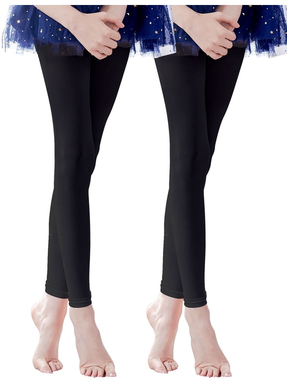 90D Girl's Ballet Soft Footless Tights for Dancing 2 Pairs Black