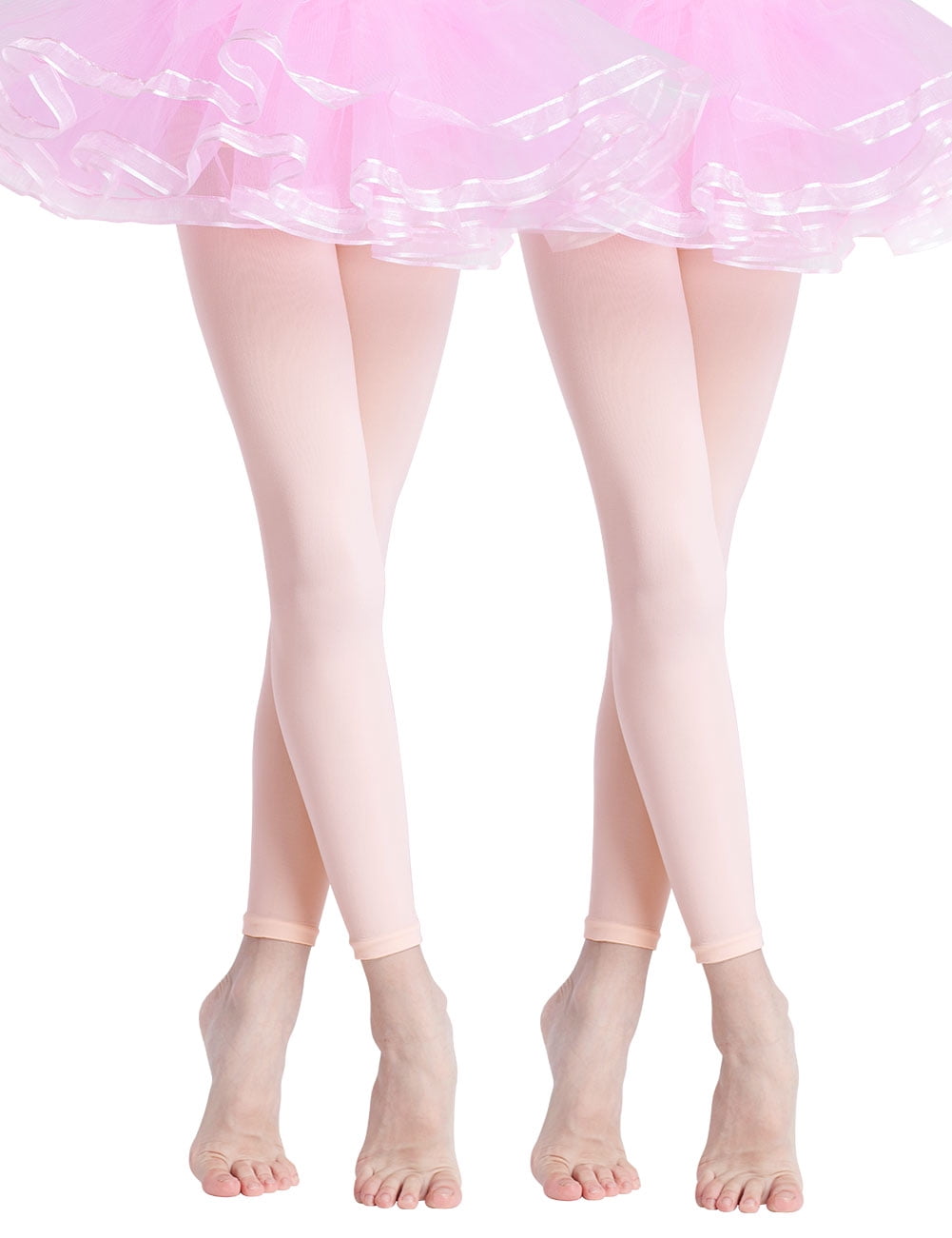 90D Girl's Ballet Soft Footless Tights for Dancing 2 Pairs Pink