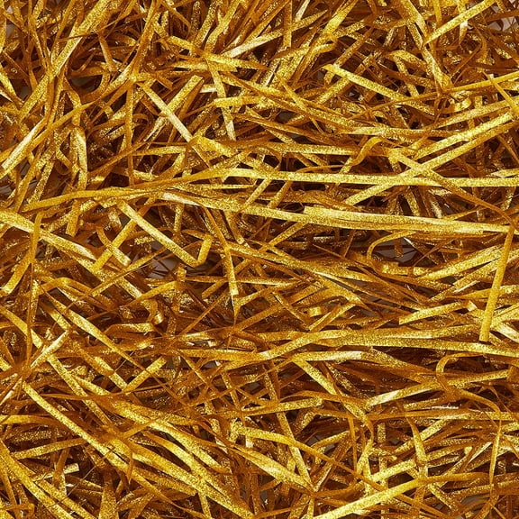 90G Shredded Raffia Paper Fill Basket Grass Filler Bulk Glitter Gold Gift Box Filling Cushion Crinkle Cut Shred Tissue Wrapping Bags Shredded Confetti for Gifts Packing Shipping Party Decor DIY