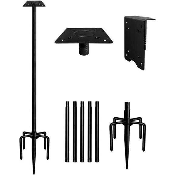 90Inch Heavy Duty Bird House Pole Mount Kit with Frosted, Bird Feeder Pole Kit with 5 Prongs Base and 2 Plates, for Outdoor, Yard, Garden, Black(Birdhouse Not Include)