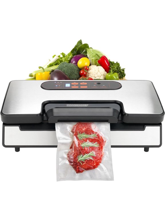 90Kpa 130W Dual Pump Food Vacuum Sealer Device, Dry Moist Food Storage Auto Manual Sealing Machine with Cutter, Includes Seal Bags & External Hose