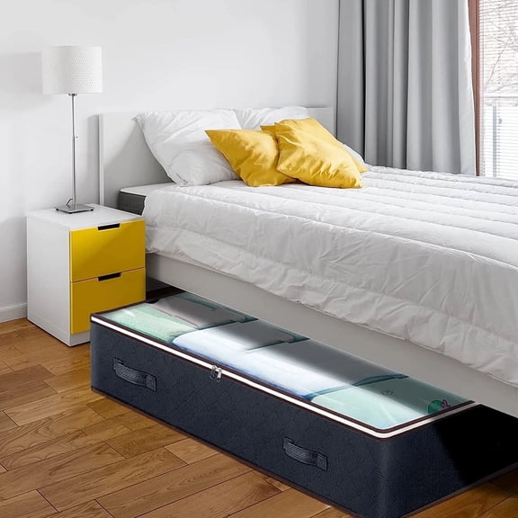 90L Canvas Under Bed Storage Bag, Multi-Purpose Under Beds Storage Container & Clothes Storage, Durable Tote for Storage of Bedding Clothes Toys in Bedroom Dorm, Black