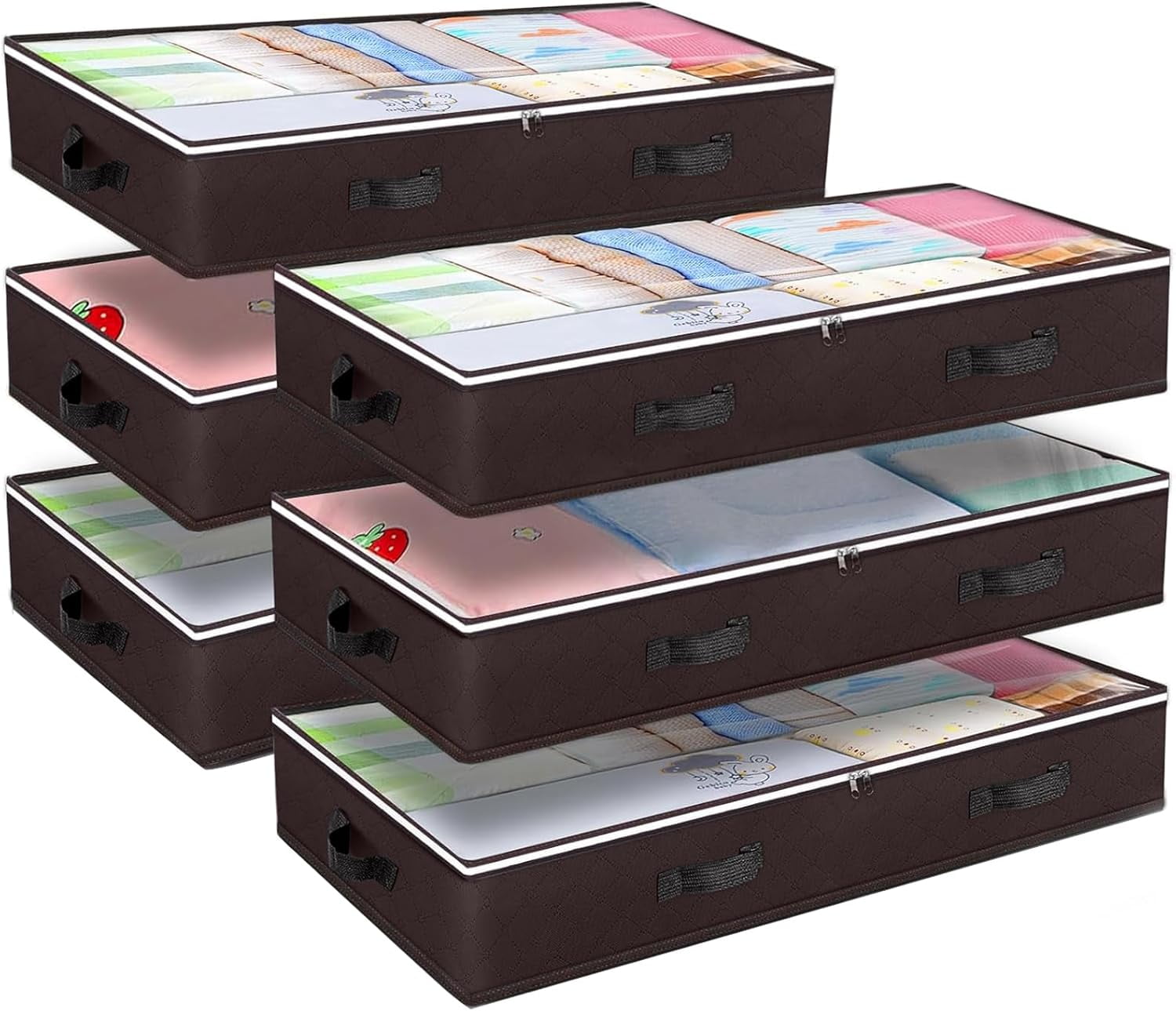 10 Pack 90L Under Bed Storage Bins - Collapsible Clear Window Organizers With Handles For Closet & Bedroom