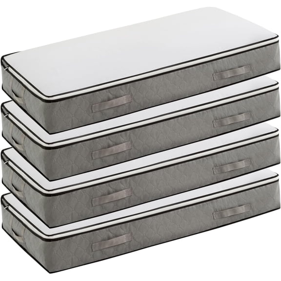 90L Under Bed Storage Containers, Foldable Grey Underbed Bags - Closet Organizers and Bins for Wrapping Paper, Blanket, Clothing, Comforter, Sweaters, Pillows, Linen Sheets