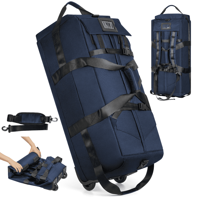 best travel duffel bag world straps wheels Cshidworld 34-Inch Foldable Rolling Duffle Bag, 90L Water-Resistant Multi-Use Travel Bag with Wheels, Shoulder Straps & Hidden Backpack Straps for