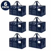 Moving Bags Heavy Duty Extra Large, with Reinforced Handles, Dual Zipper, Label Pocket, Large Storage Bags, Deep Blue, 6 Pack